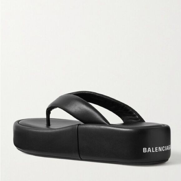 Balenciaga Padded Rise Platform Leather Thong Sandals in Black, Size 41 - Picture 1 of 15